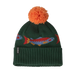 Patagonia Kid's Powder Town Beanie in Salmon Growth Green, front view flat
