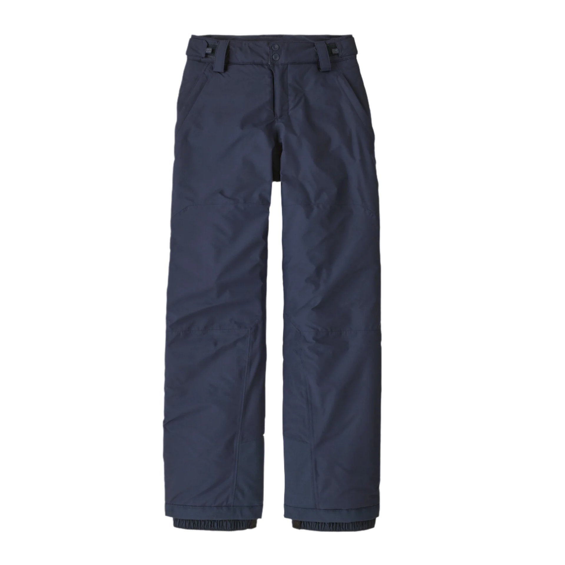 patagonia kids powder town snow pants in new navy front flat view