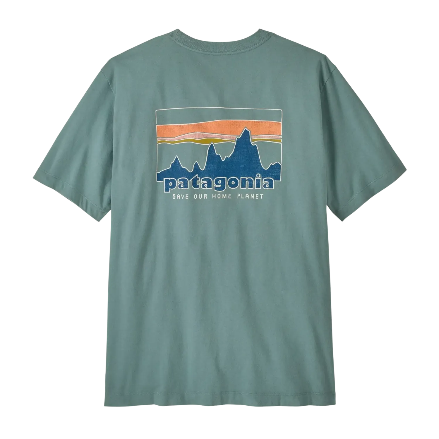 Patagonia Men's '73 Skyline T-Shirt in Blue Sage, back view flat