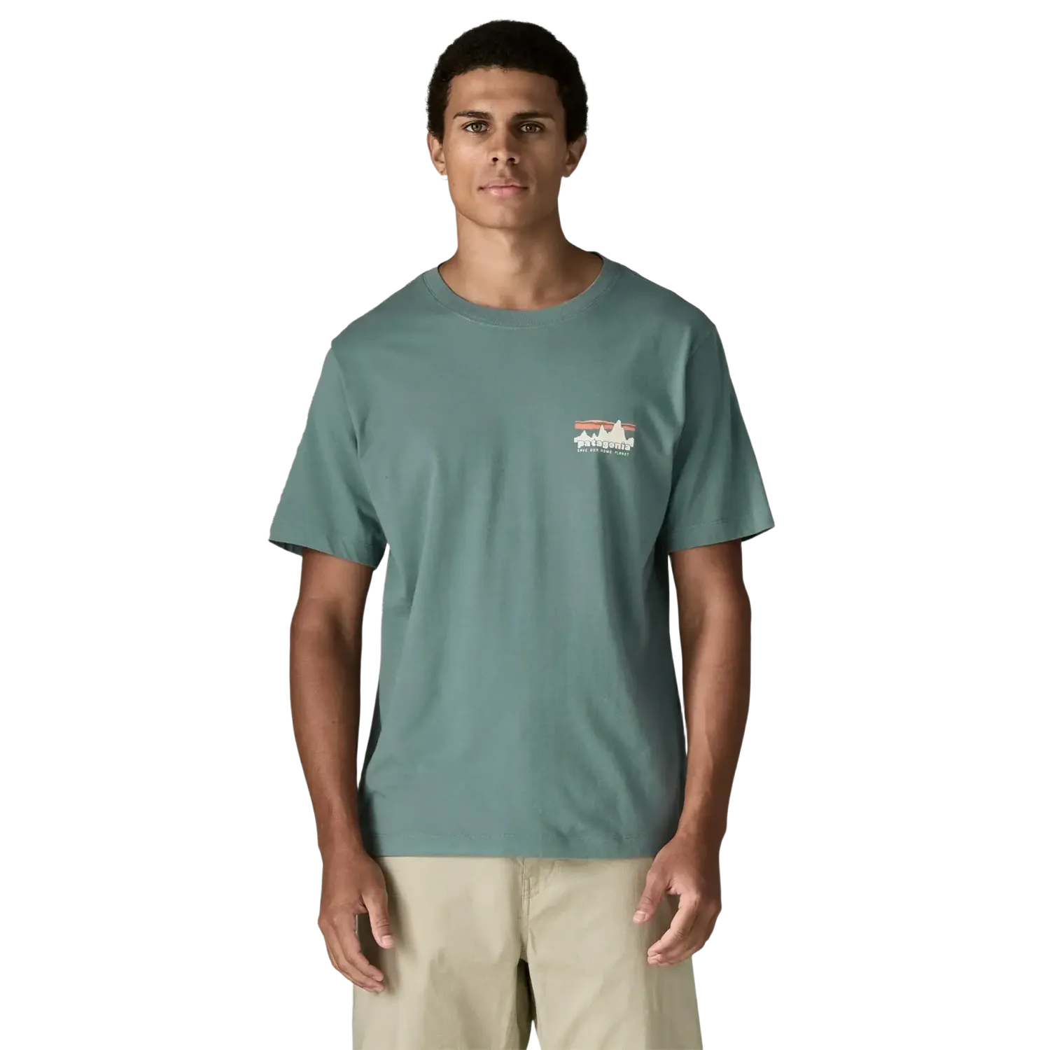 Patagonia Men's '73 Skyline T-Shirt in Blue Sage, front view on model 