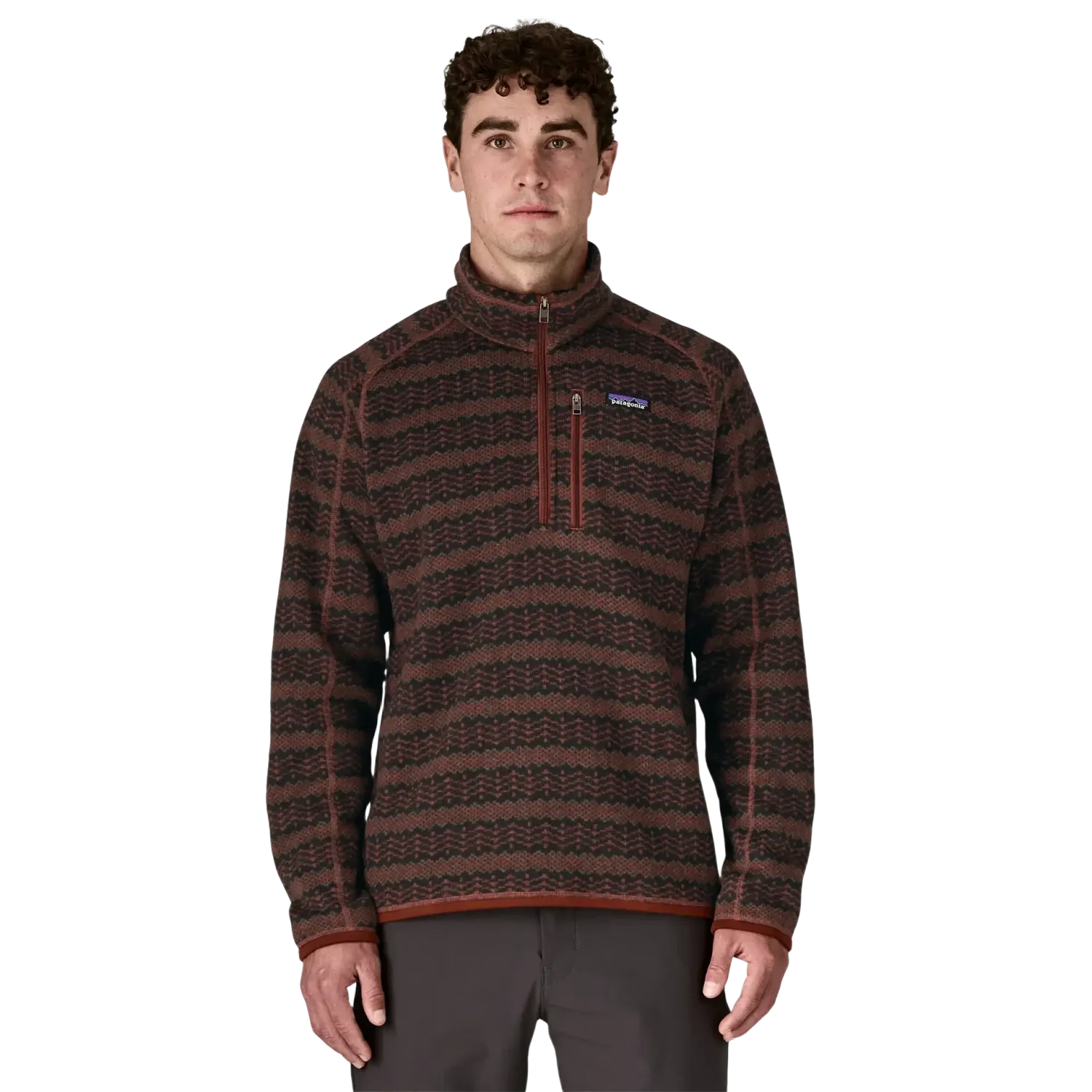 Patagonia Men's Better Sweater® 1/4-Zip Fleece in Woven Dried Vanilla, front view on model