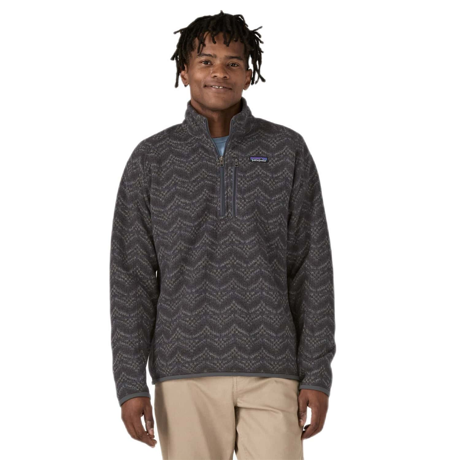 Patagonia M's Better Sweater® 1/4-Zip Fleece, Island Forge Grey, front view on model 