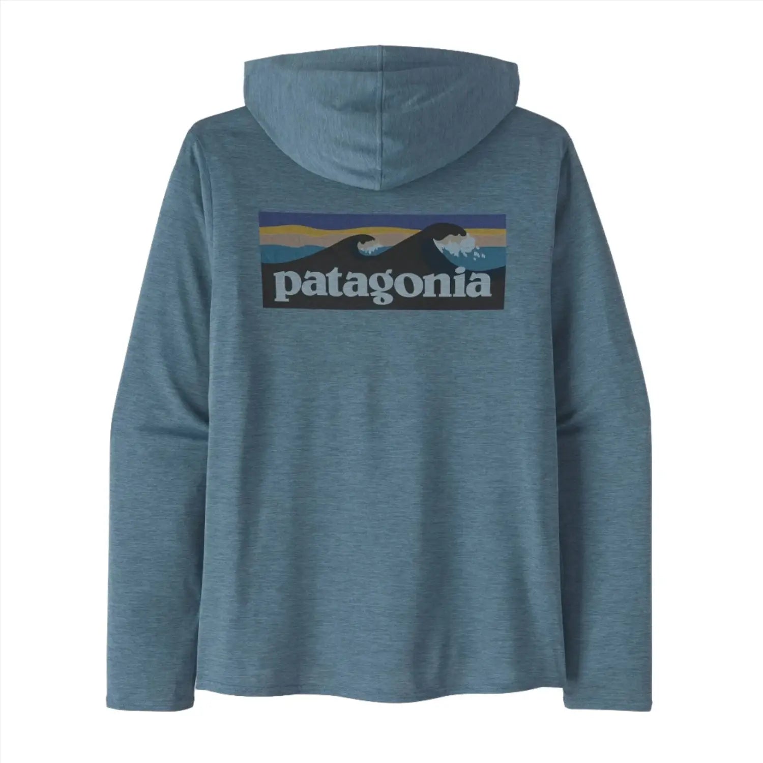 Patagonia M's Capilene® Cool Daily Graphic Hoody, Boardshort Logo: Utility Blue X-Dye, back view flat 