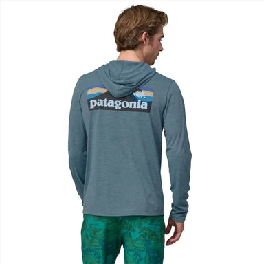 Patagonia M's Capilene® Cool Daily Graphic Hoody, Boardshort Logo: Utility Blue X-Dye, back view on model 