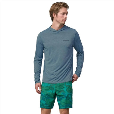 Patagonia M's Capilene® Cool Daily Graphic Hoody, Boardshort Logo: Utility Blue X-Dye, front view on model 
