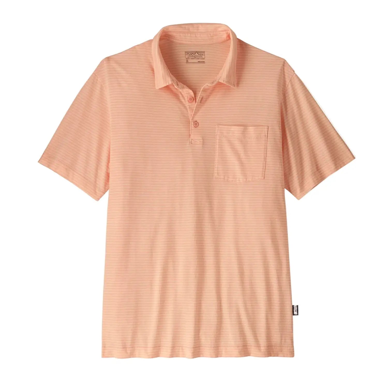 Patagonia Men's Daily Polo Shirt in Twin Rope Sunlit Pink, front view flat