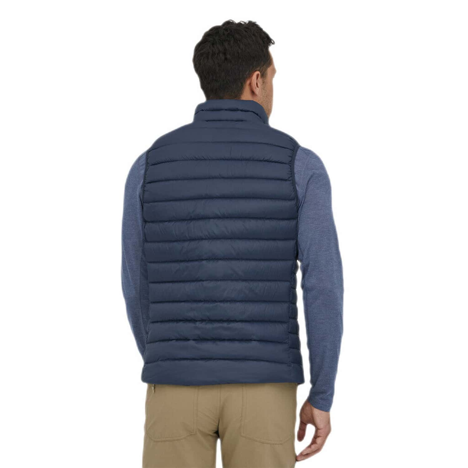 Patagonia M's Down Sweater Vest, New Navy, back view on model 