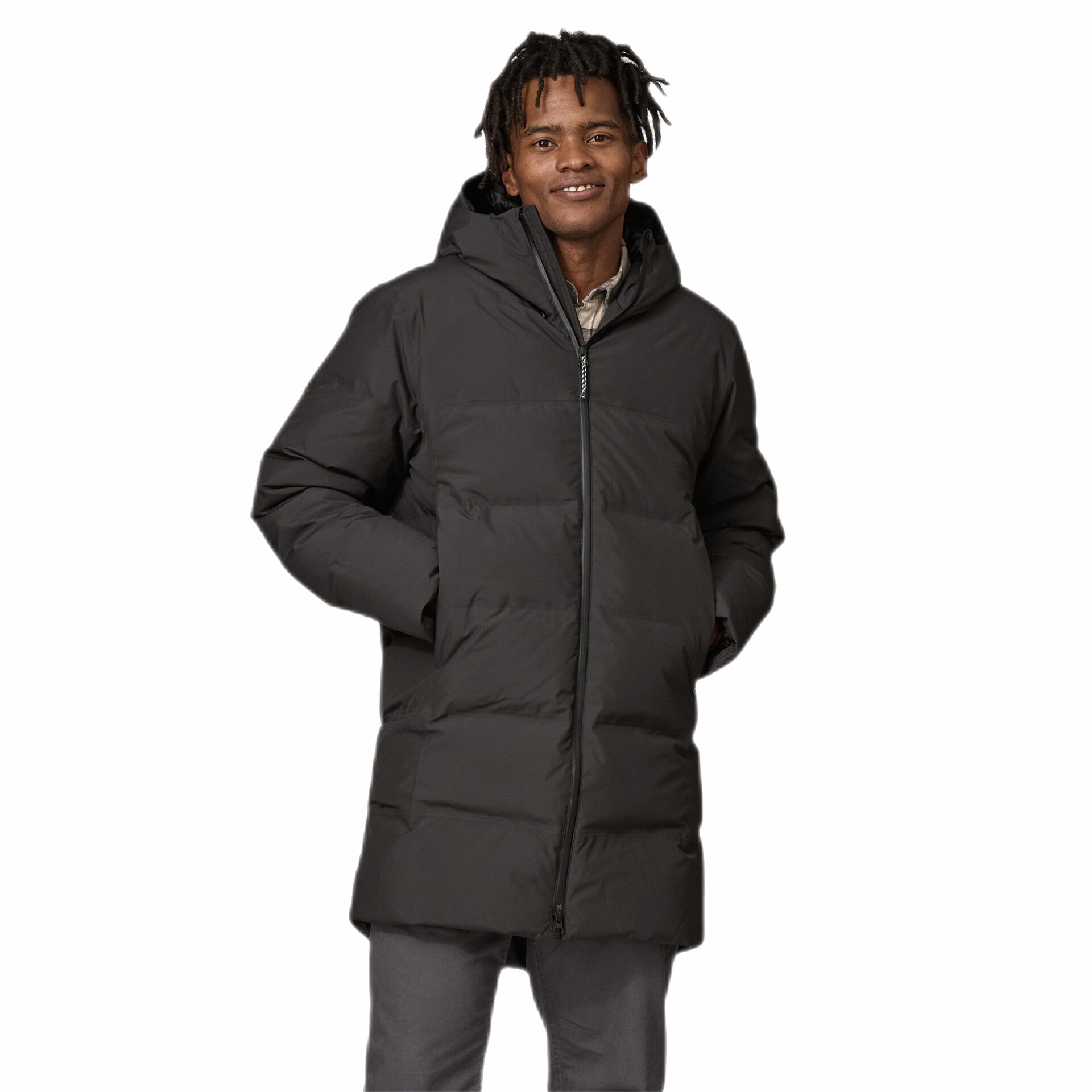 Patagonia M's Jackson Glacier Parka, Black, front view on model