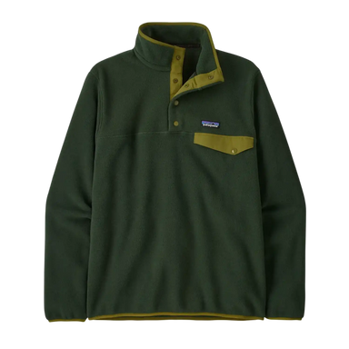 Patagonia Men's Lightweight Synchilla® Snap-T® Fleece Pullover in Old Growth Green, front view flat