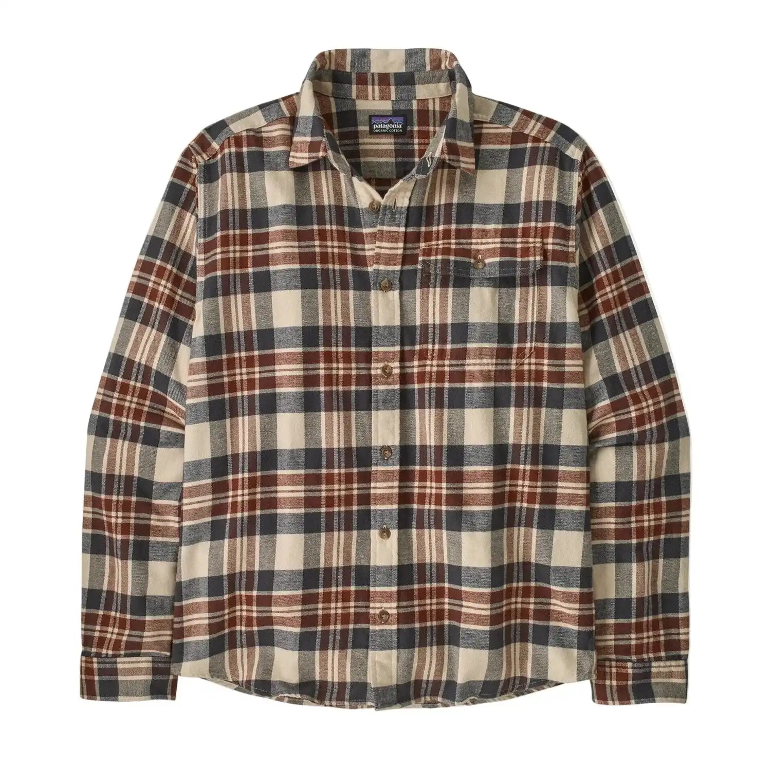 Patagonia M's Long-Sleeved Lightweight Fjord Flannel Shirt in Paw Dried Vanilla, front view flat
