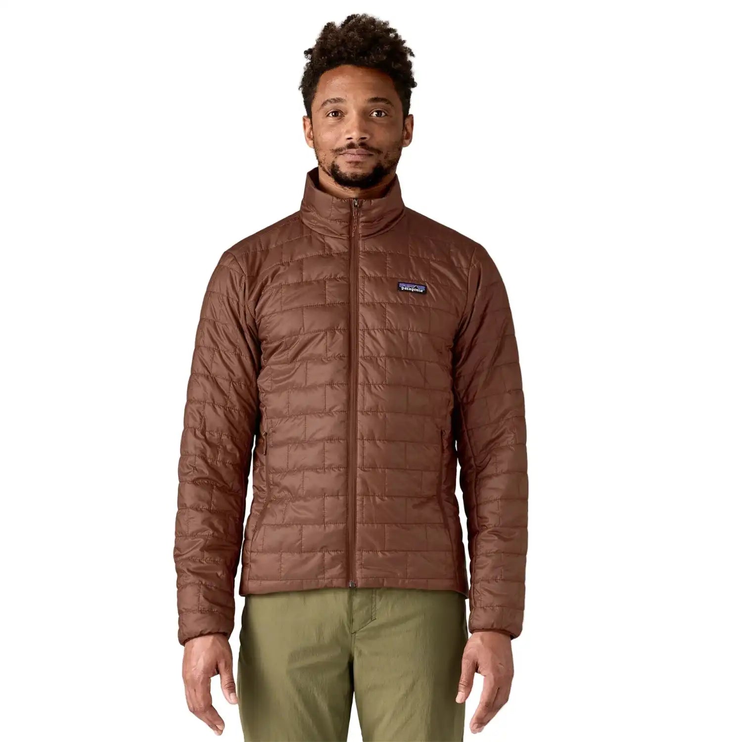 Patagonia Men's Nano Puff® Jacket in Dried Vanilla, front view on model 