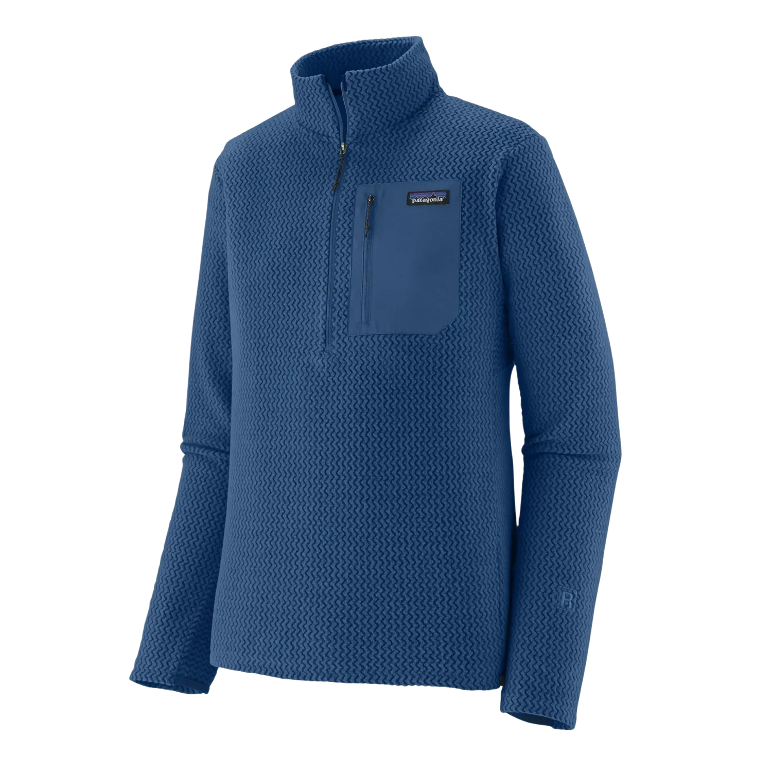 Patagonia Men's R1® Air Fleece Zip-Neck in Clement Blue, front view flat