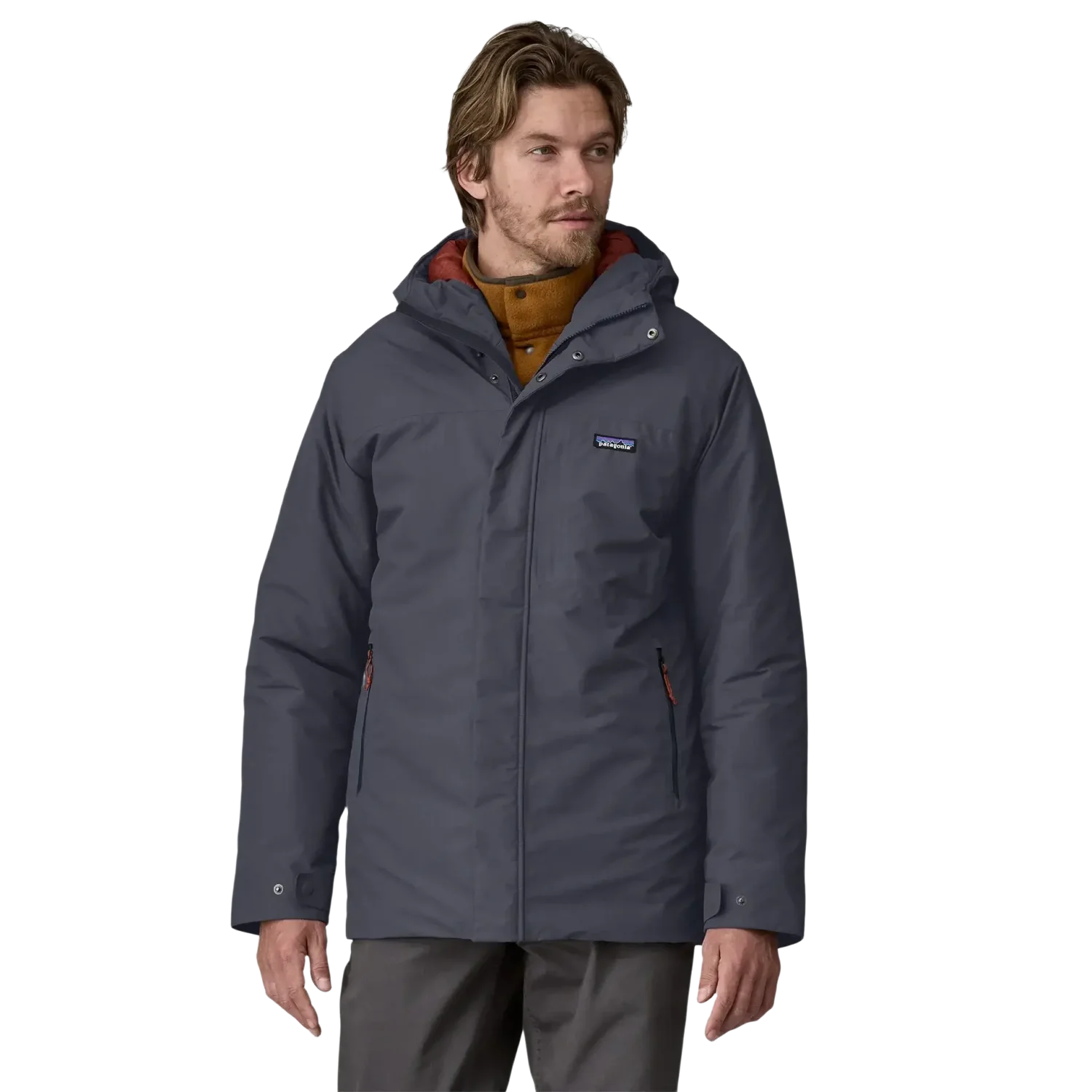 Patagonia Men's Windshadow Parka in Smolder Blue, front view on model 