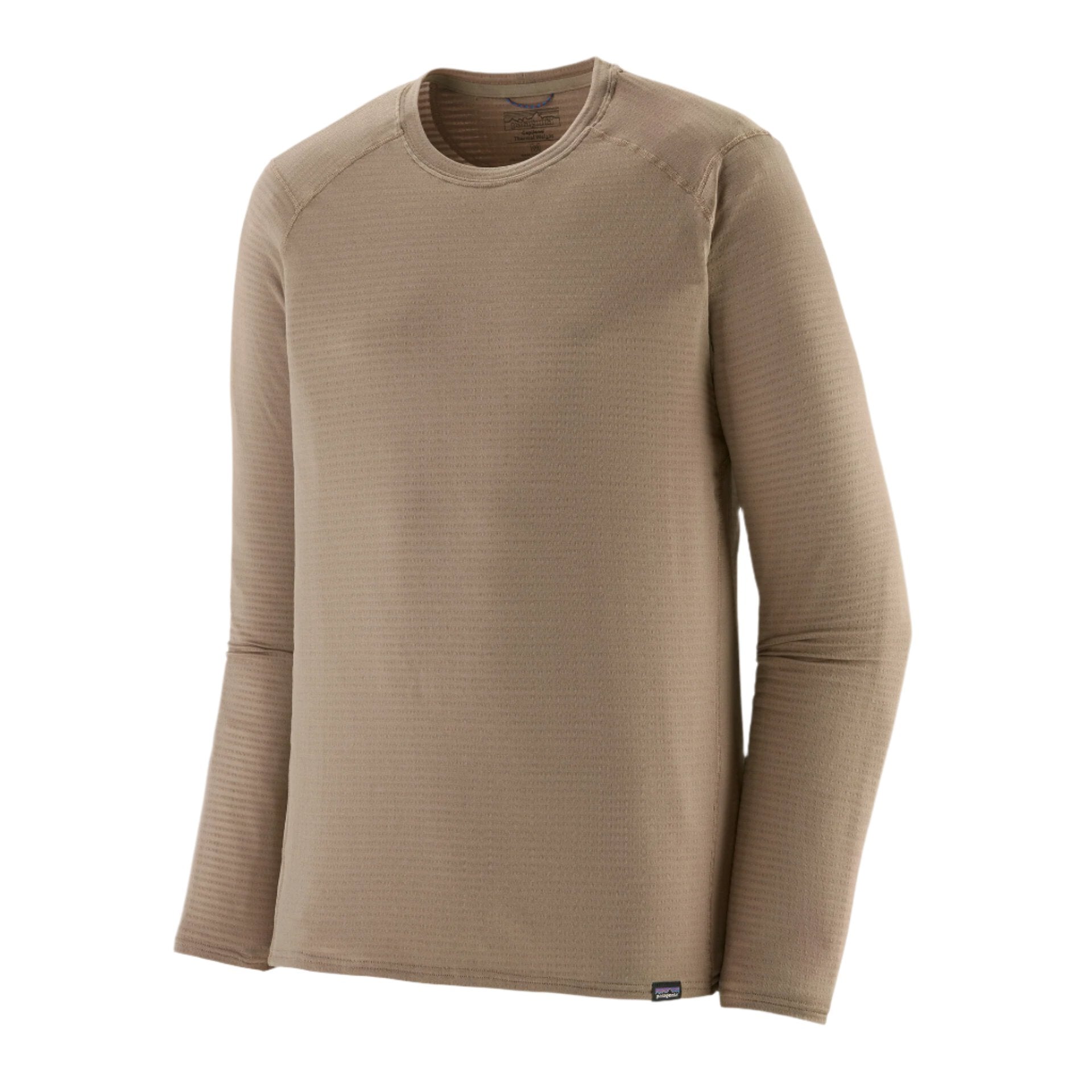 patagonia mens capiline thermal weight crewneck in seabird grey front flat view