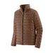 Patagonia Men's Down Sweater shown in Moose Brown, front view with Patagonia Logo. 