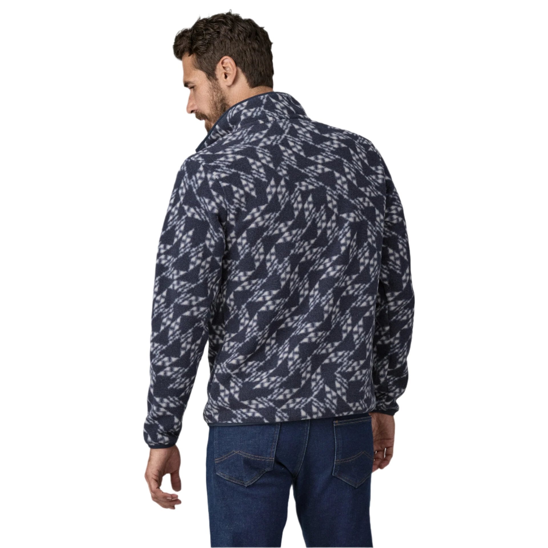 Patagonia mens lightweight synchilla stap t pullover in synched flight new navy back model view