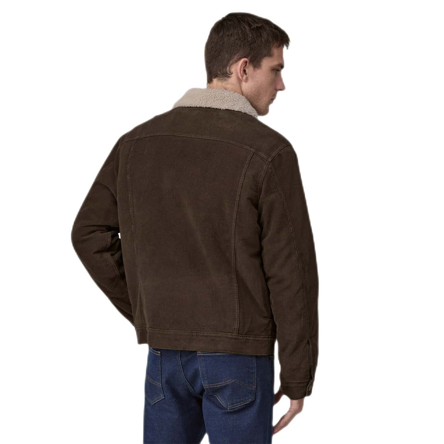 Patagonia M's Pile-Lined Trucker Jacket, Dark Walnut, back view on model