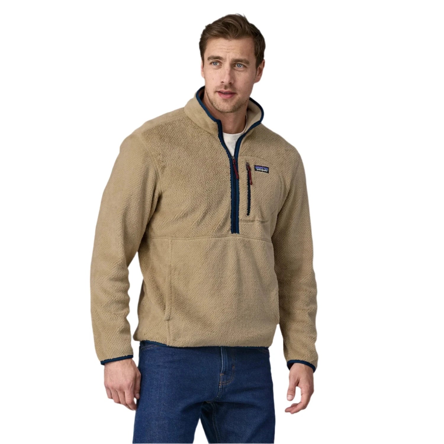 patagonia mens re-tool pullover in el cap khaki front model view