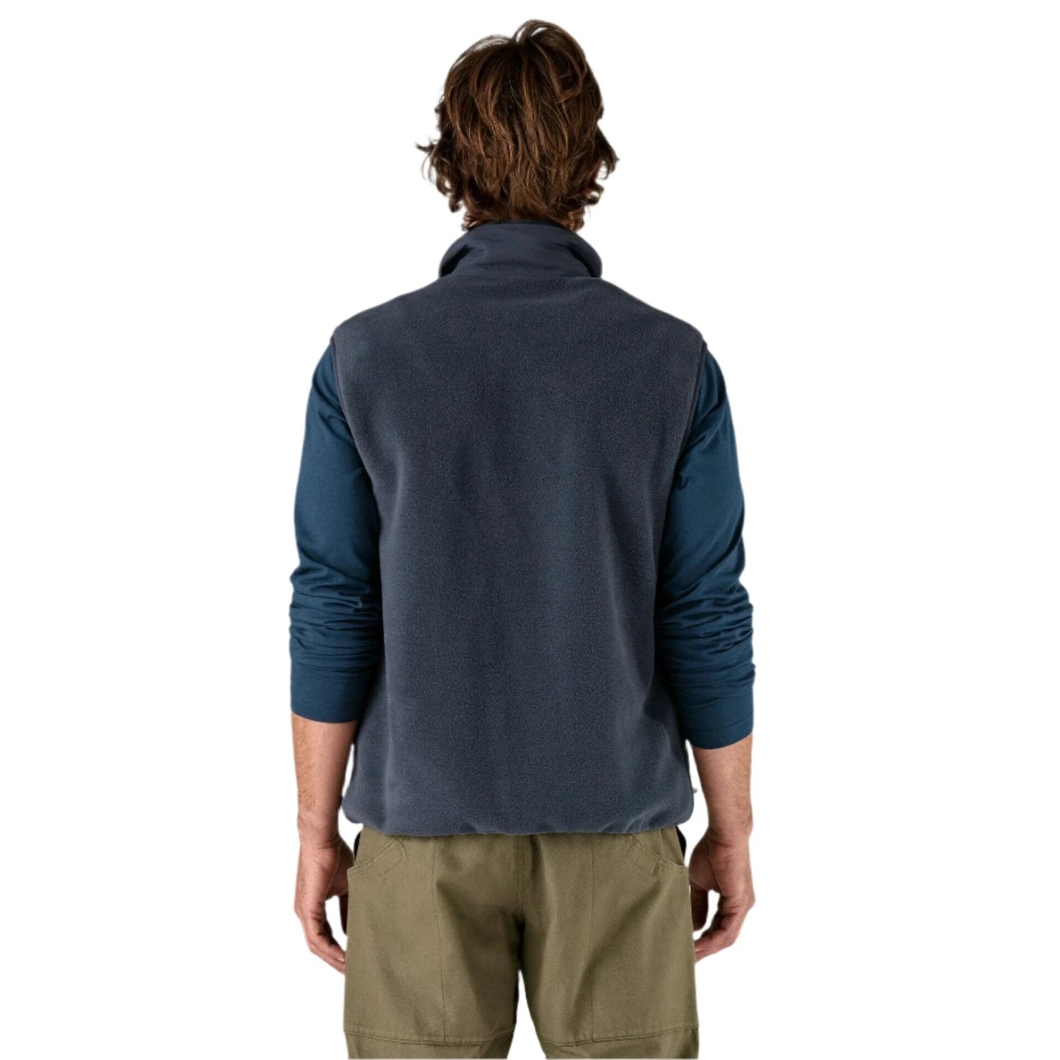 patagonia mens synchilla fleece vest in  smolder blue back model view