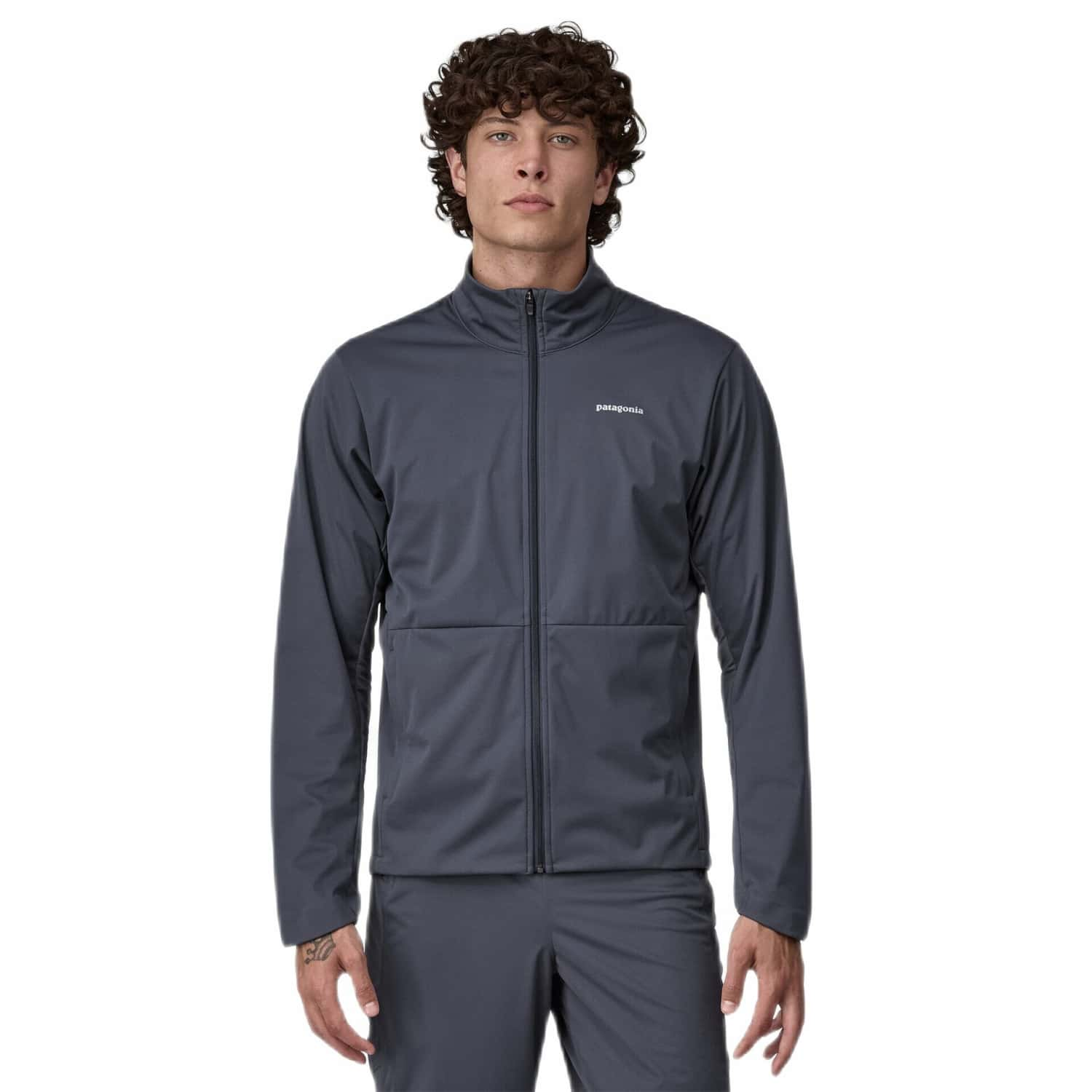 Patagonia M's Wind Shield Jacket, Smolder Blue, front view on model