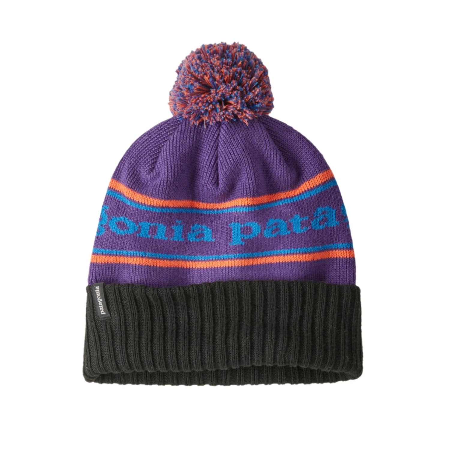 patagonia powder town beanie in park stripe purple front flat view