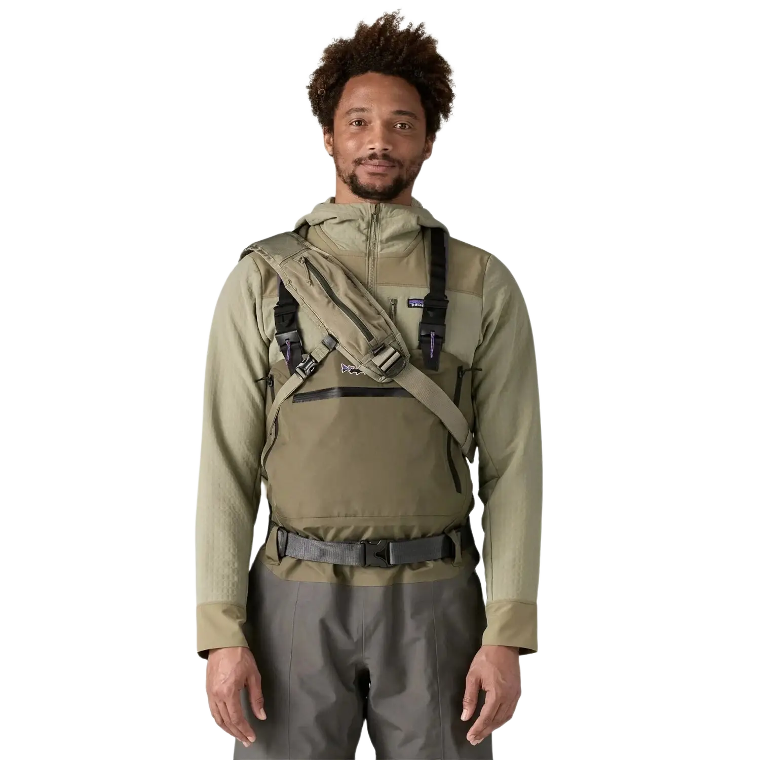 Patagonia Stealth Switch Fishing Pack 9L in forge grey, model front view