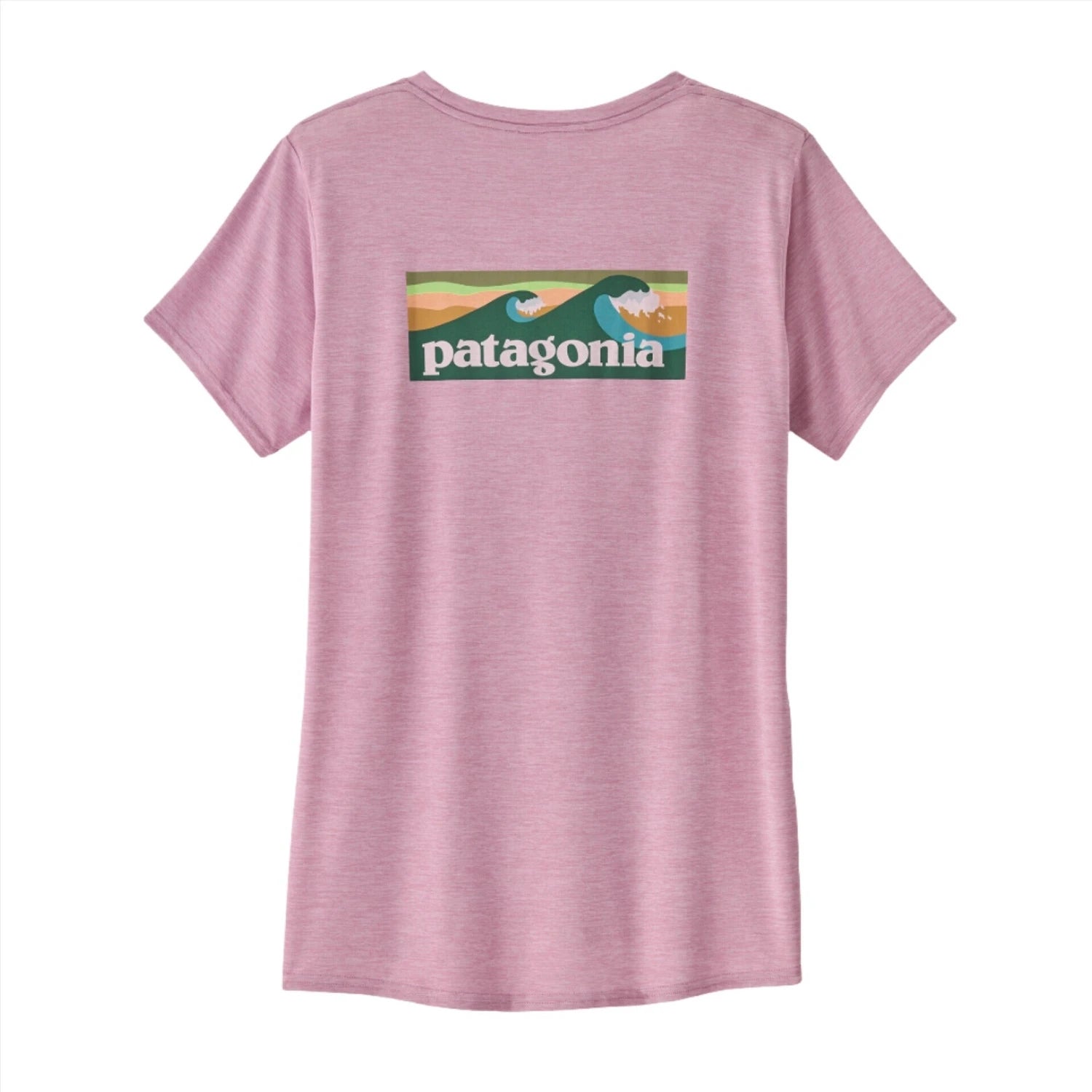 Patagonia W's Capilene® Cool Daily Graphic Shirt - Waters, Boardshort Logo Mauve, back view flat 