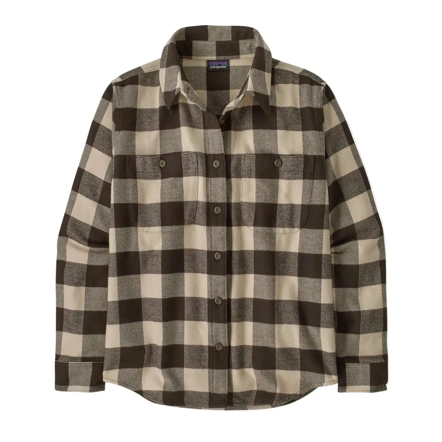Patagonia W's Fjord Flannel Shirt in Buffalo Check Otter Brown, front view flat 