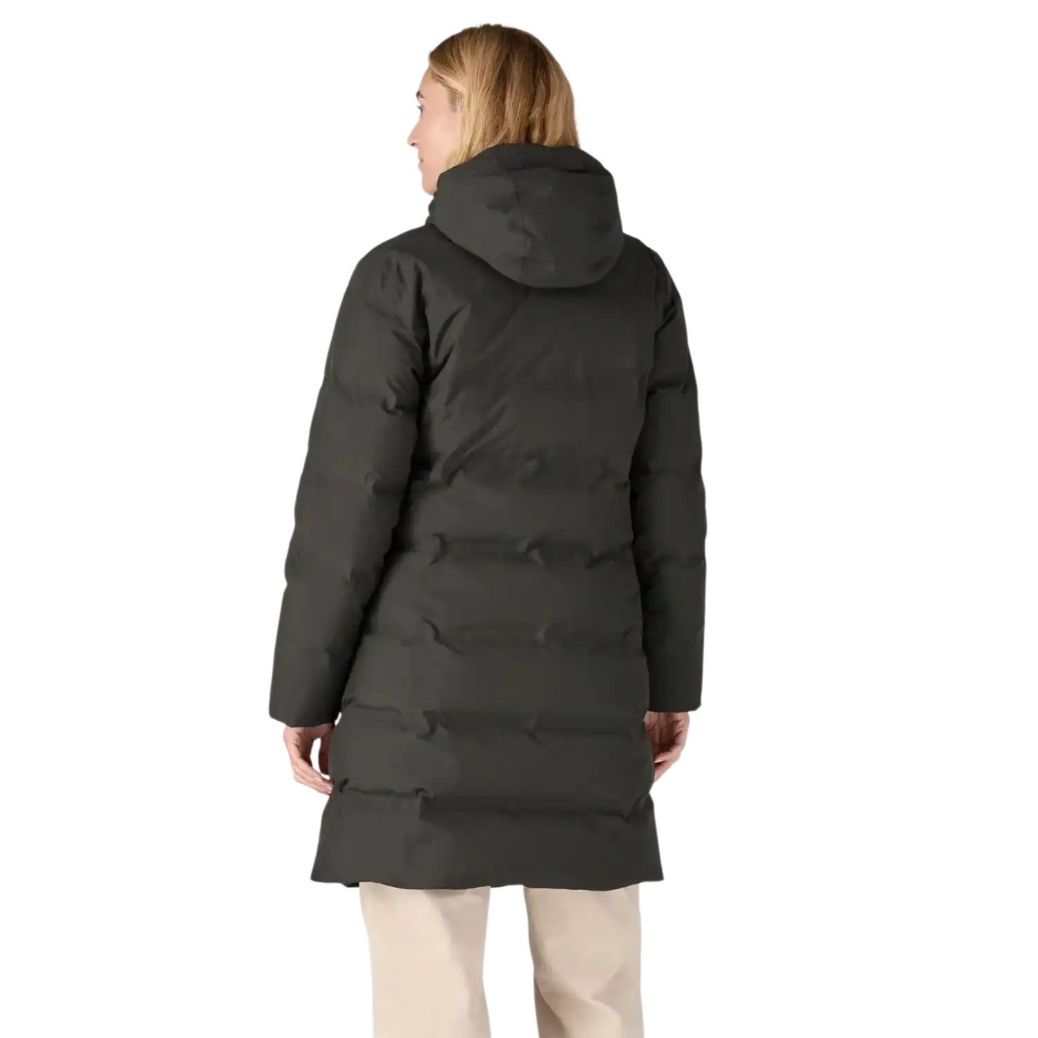 Patagonia Women's Jackson Glacier Parka in Black, back view on model 