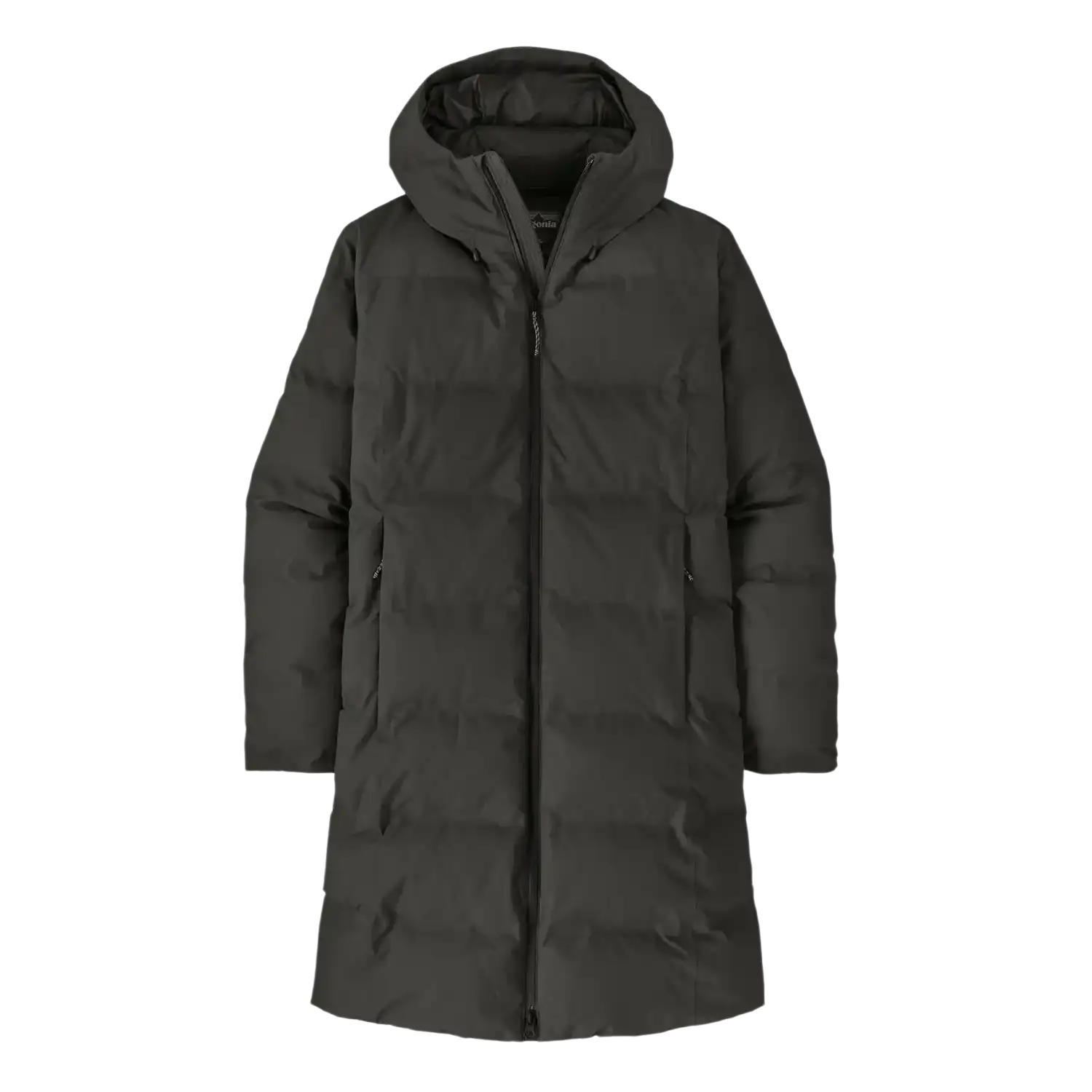 Patagonia Women's Jackson Glacier Parka in Black, front view flat