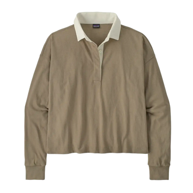 Patagonia Women's Long-Sleeved Rugby Top in Seabird Grey, front view flat