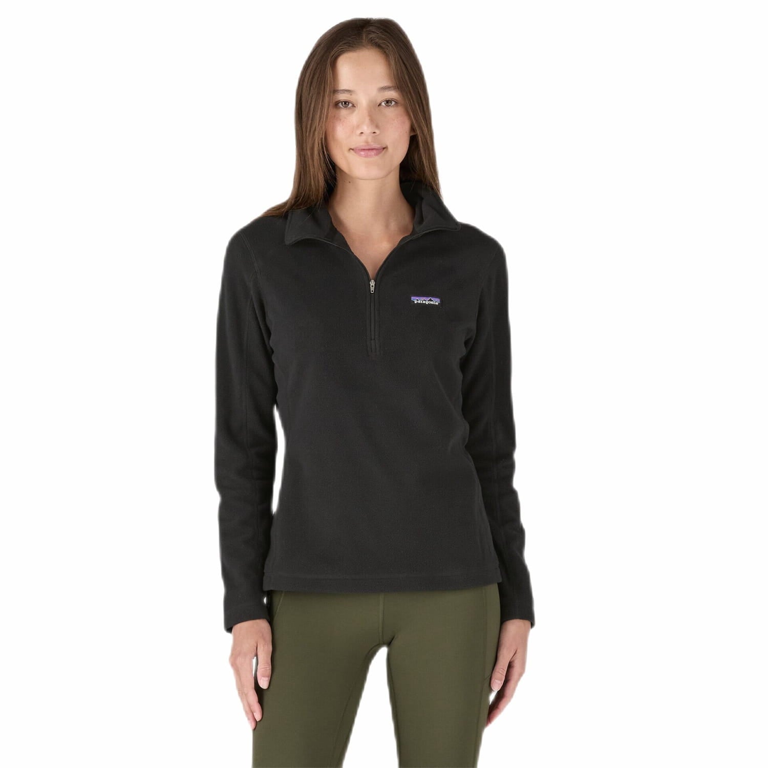 Patagonia W's Micro D® 1/4-Zip Fleece, Black, front view on model 