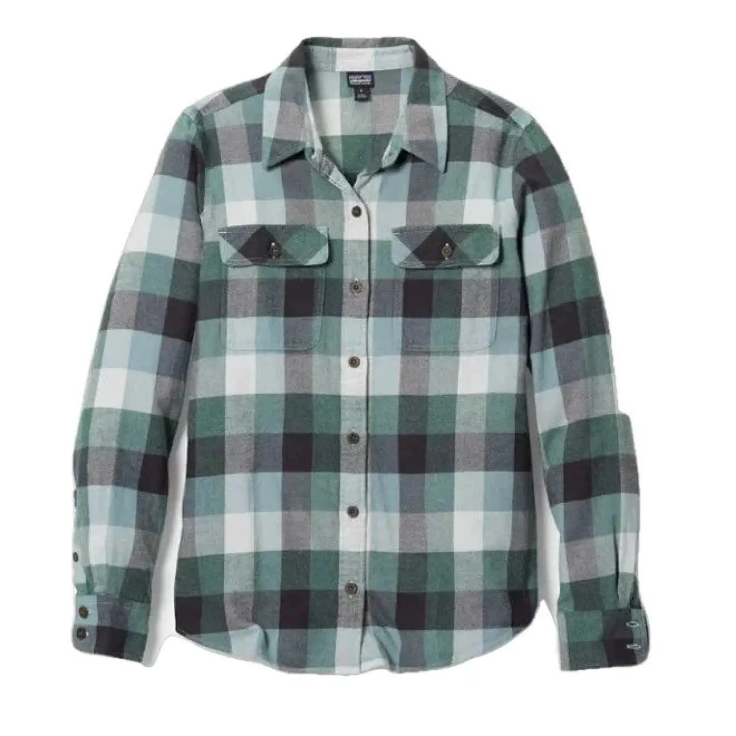  Long-Sleeved Organic Cotton Midweight Fjord Flannel Shirt Guides Nouveau Green Flat Front View