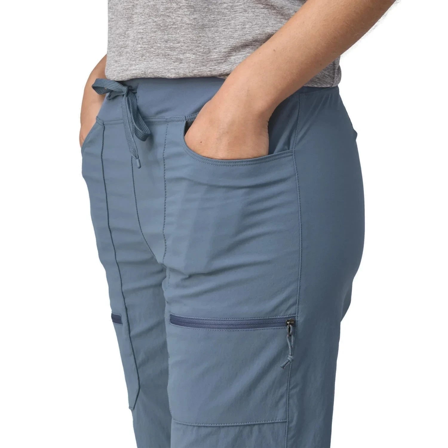 Patagonia W's Quandary Joggers, Utility Blue, front pocket view on model