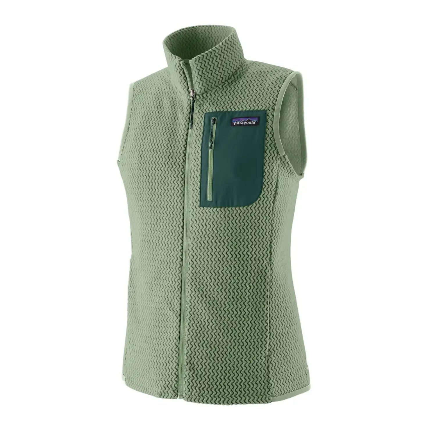 Patagonia Women's R1® Air Fleece Vest in Ellwood Green, front view flat