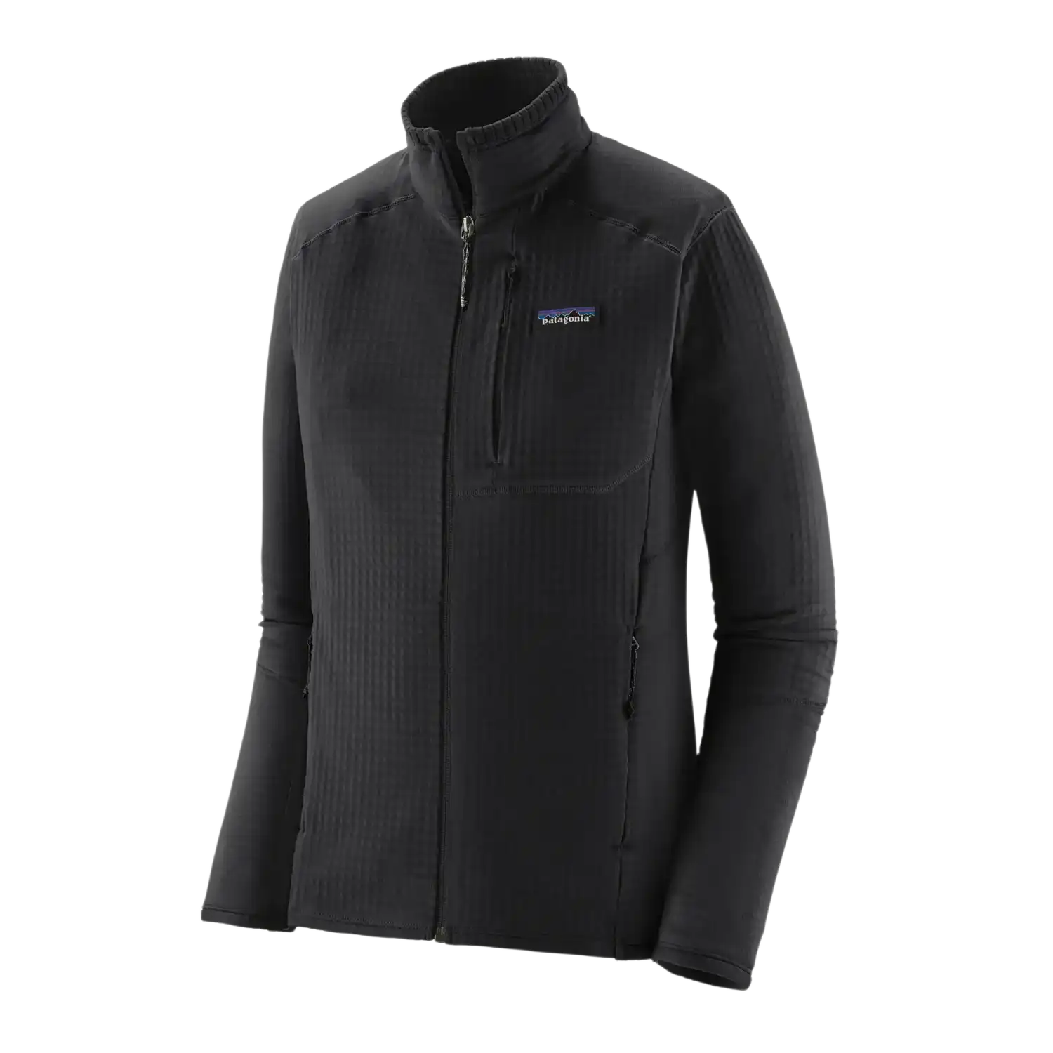 Patagonia Women's R1® Fleece Jacket in Black, front view on flat