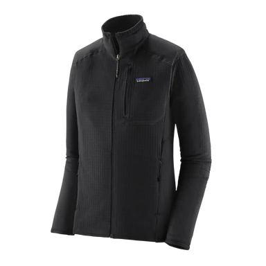 Patagonia Women's R1® Fleece Jacket in Black, front view on flat
