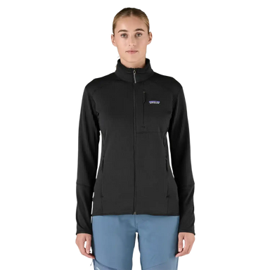 Patagonia Women's R1® Fleece Jacket in Black, front view on model 