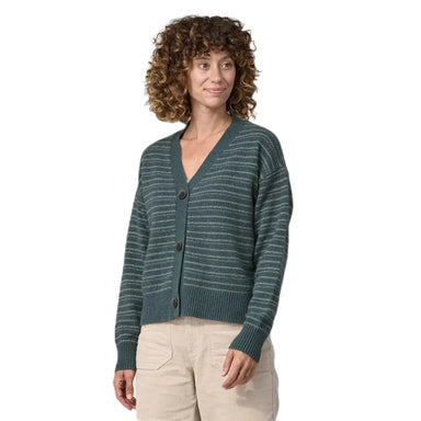 Patagonia W's Recycled Wool-Blend Cardigan, Steady Going Green, front view on model