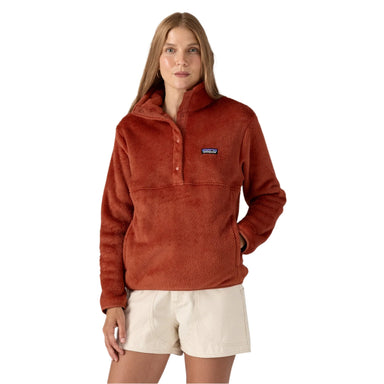 Patagonia W's Retool 1/2 Snap Pullover, Burnished Red, front view on model