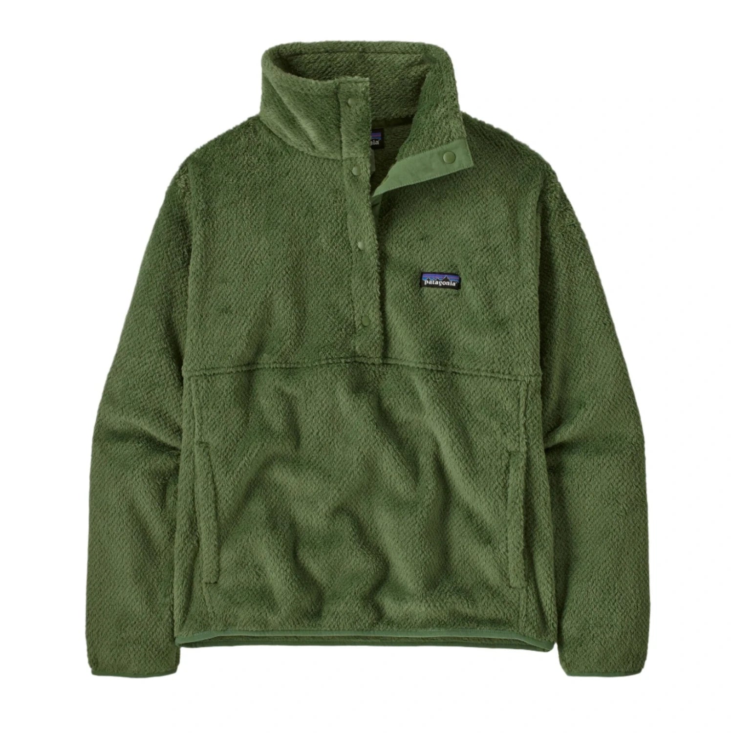 Patagonia W's Retool 1/2 Snap Pullover, Terrain Green, front view flat