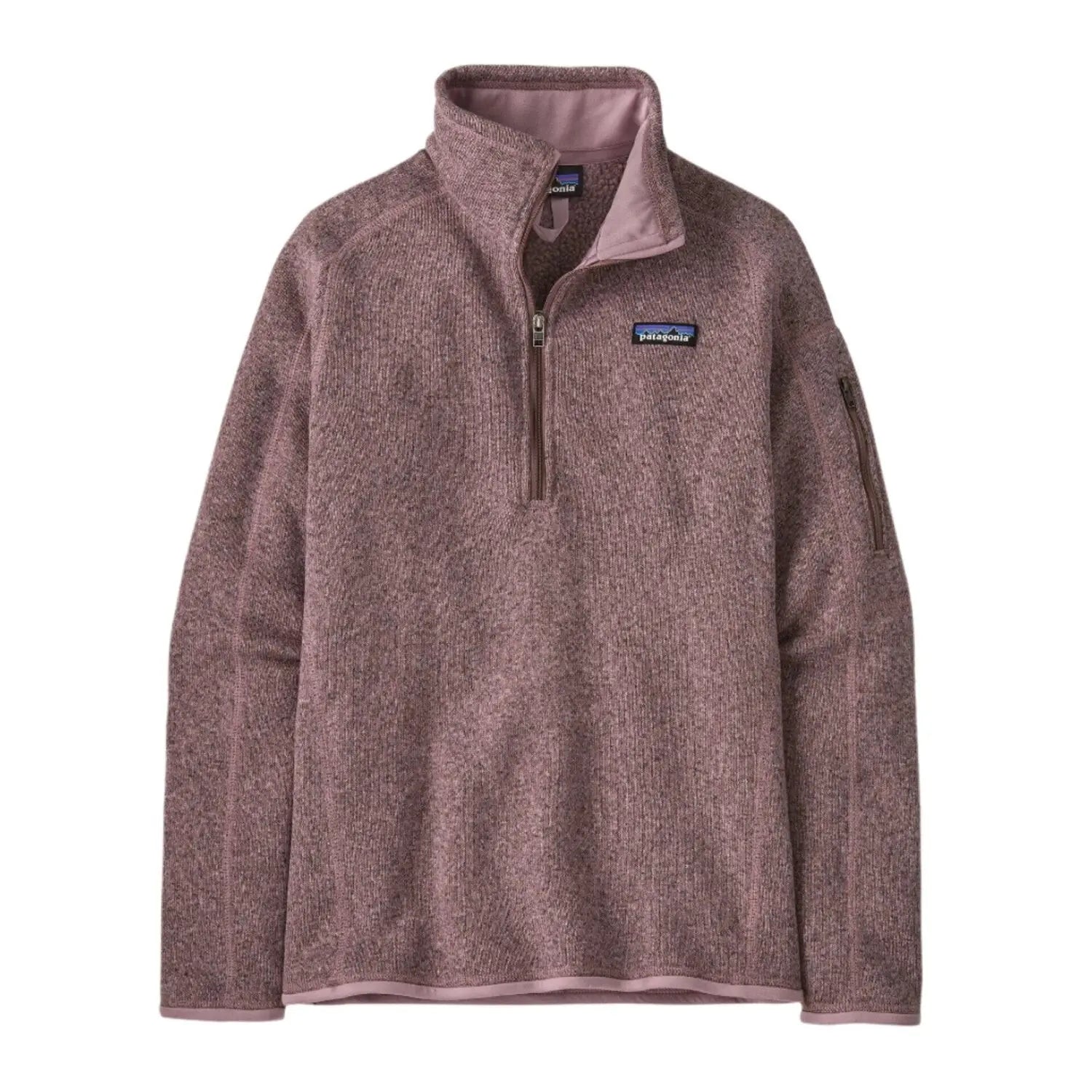 patagonia womens better sweater quarter zip fleece in stormy mauve front flat view