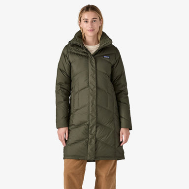 Patagonia Women's Down With It Parka shown in Pine Needle Green, front view on model.