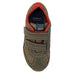Pediped Flex® Gehrig Kids Shoes shown in Earth -top view. Brown shoe with blue and red accent colors. 