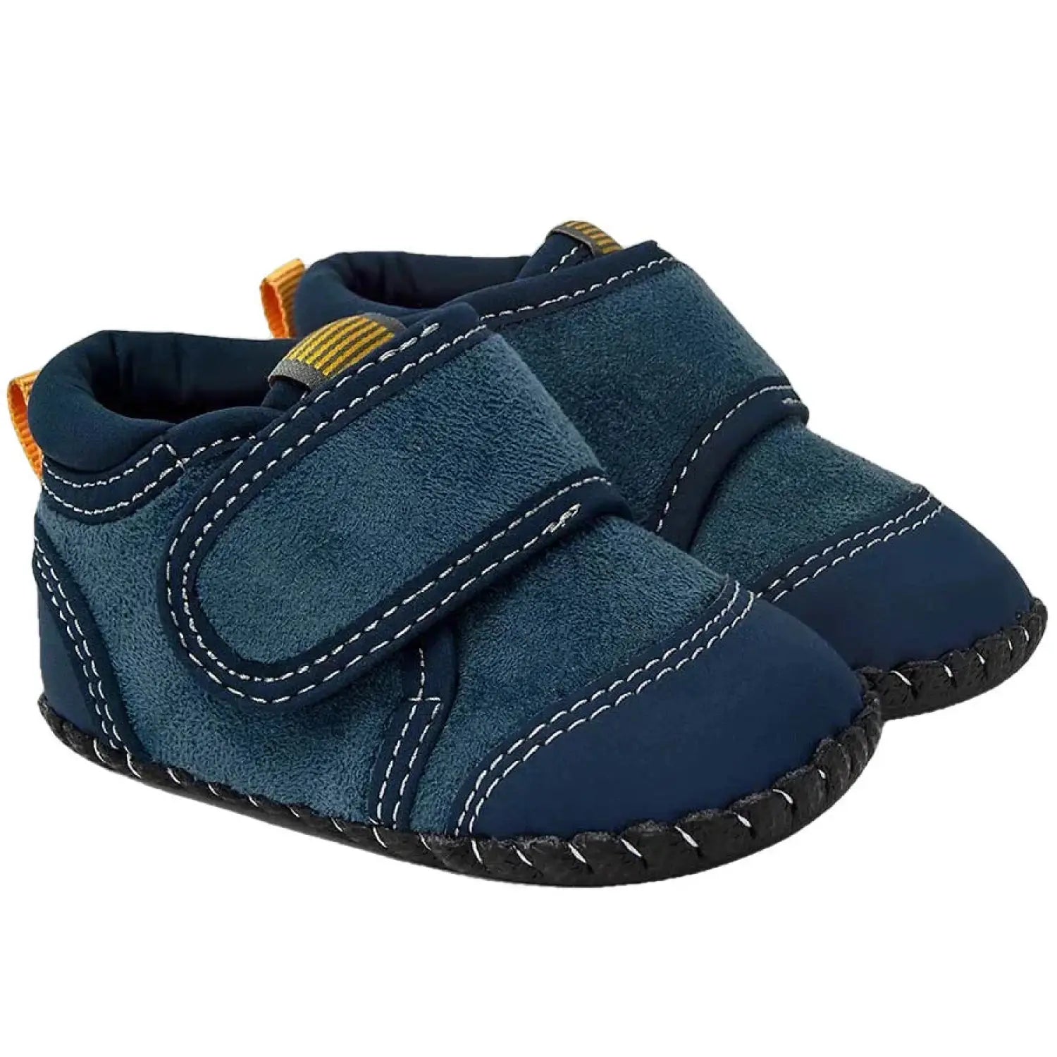 Pediped Originals® Watson Blue, both shoes shown side by side. Navy shoes with velcro buckle.