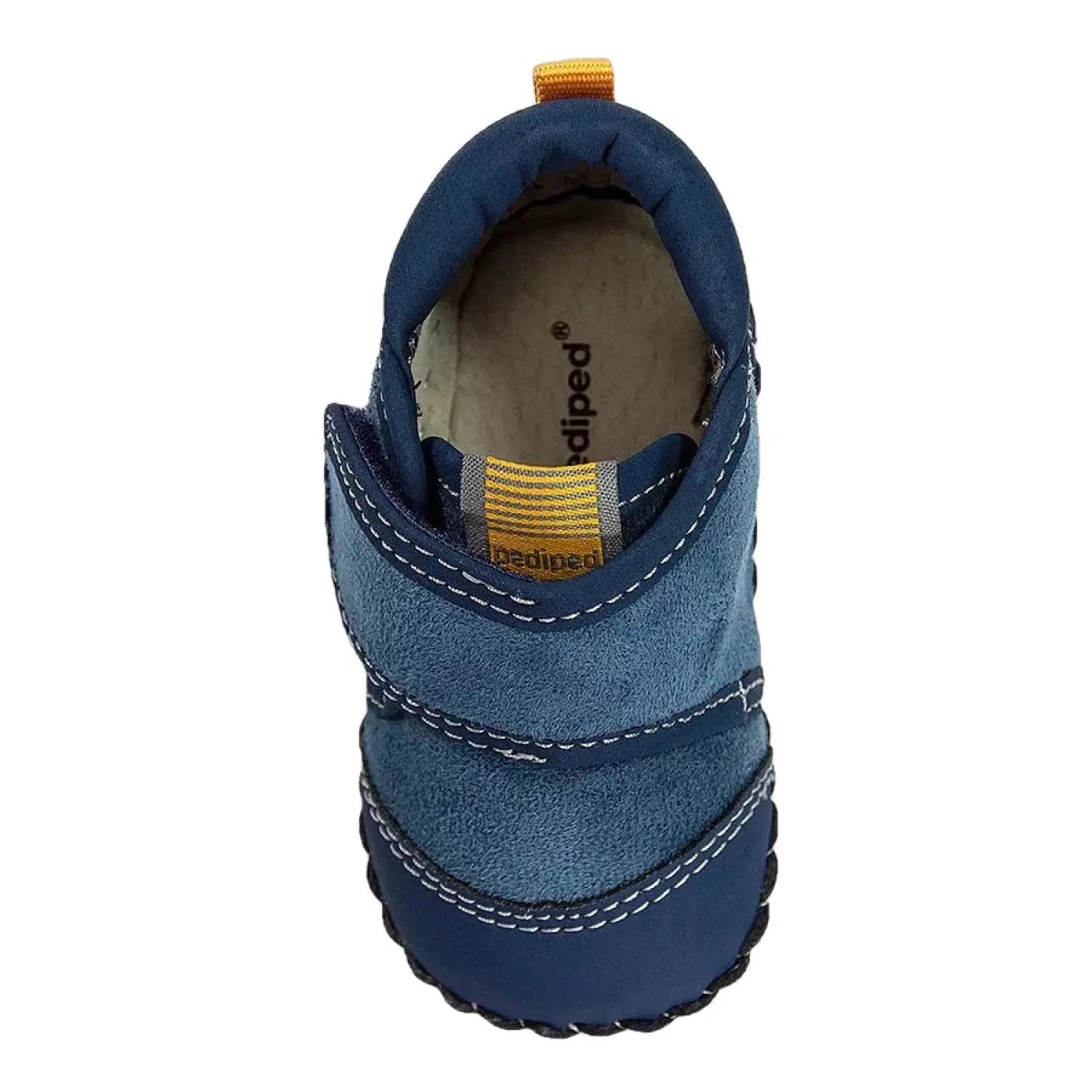 Pediped Originals® Watson Blue top view. Blue shoe with white stitching.