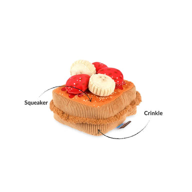 IHOP x P.L.A.Y. Thick 'N Fluffy French Toast, top and side view with description 