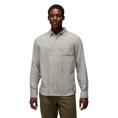 Prana Men's Mendocino Shirt in River Rock, front view on model 