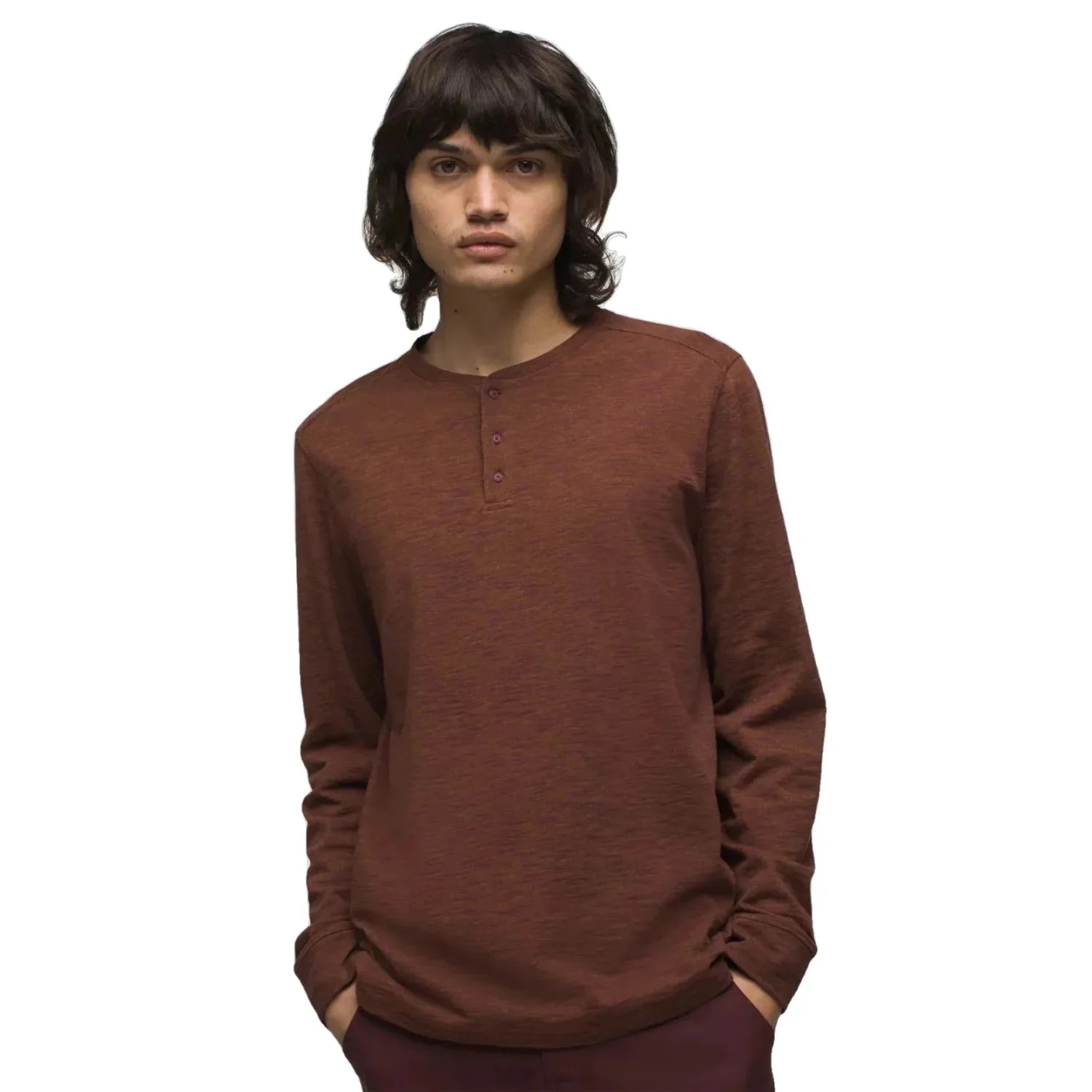 Prana M's Ronnie Henley II, Cacao Heather, front view on model