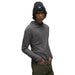 prAna Men's Hooded T-Shirt shown on model in Charcoal Heather color option. Front view.